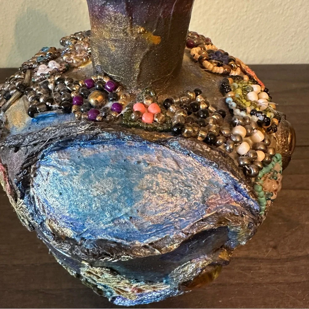 Boho Bohemian Luxe Bejeweled Decorative‎ Bottle Vase Vintage